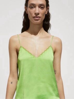Mango Lime Green Satin Cami Top NWT Size Medium